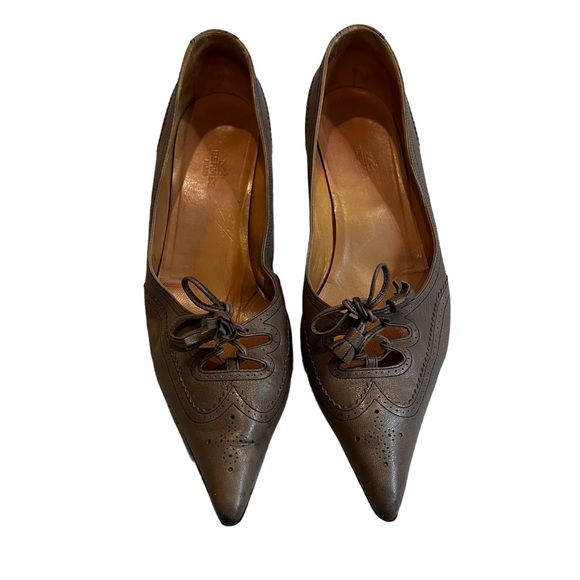 Hermes Vintage Tassel Bow Kitten Heels, Sz 40 - Picture 2 of 16